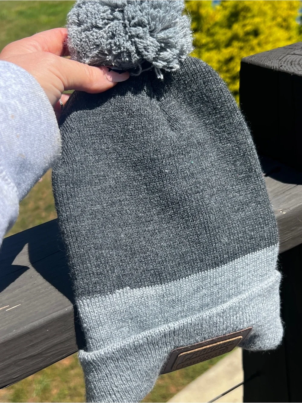 Carhartt Pom Pom Beanie Gray Knit Hat Winter Cuffed Logo Cap Unisex